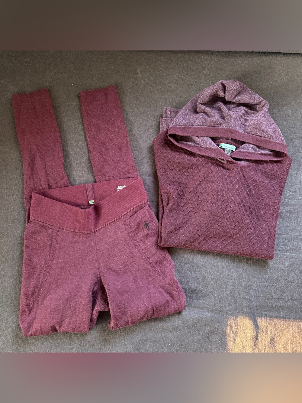 Smartwool Intraknit Burgundy Hooded Thermal Set S/M Merino Wool Base Layer